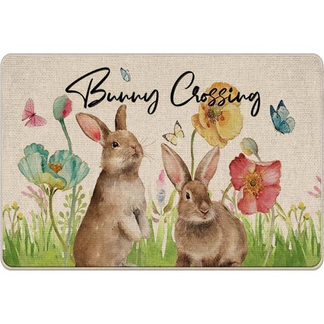 Tapis de sol décoratif lapin de Pâques, camion fleuri, paillasson d'intérieur et d'extérieur, tapis de couloir (1/5)