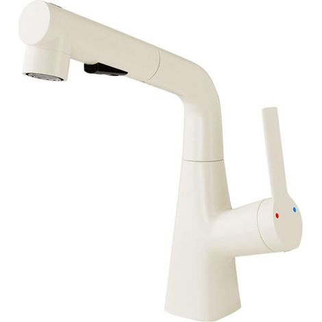 Basin taps with Pull Out Spray Brass Hot Water and Cold Water washbasin Faucet Swivel Retractable Bathroom Faucet-White (1/4)