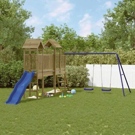 Aire de jeux extérieure : Aire de jeux d'extérieur bois de pin massif  jeu extérieur enfant, aire de jeu jardin, balançoire enfant , pour jardin, usage domestique , enfant 3-8 ans (1/5)