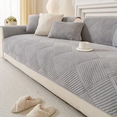 Cuscino per divano spesso e antiscivolo con rivestimento in cotone e lino, grigio chiaro, 90 cm x 90 cm