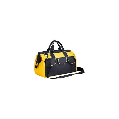 Sac à outils de 33 cm pour hommes avec fond rigide imperméable, sac fourre-tout robuste à large ouverture, sac de rangement multi-poches pour électricien, charpentier et mécanicien (jaune) (1/5)