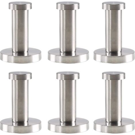 Lot de 6 Crochets Patere Mural Inox Ronds Argent Patères de Salle de Bains Support Mural en Acier Inoxidable de 52 mm Crochet Mural Peignoir pour Serviette Manteau Chambre Cuisine (1/5)
