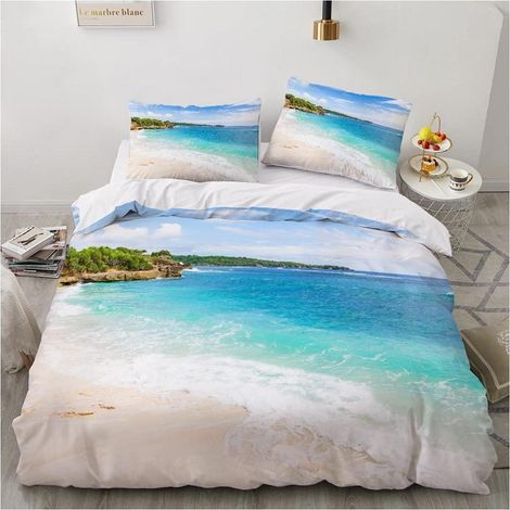 Bettwäsche-Set 155x220 cm 3-teilig Strand Motiv 3D Mikrofaser mit Reißverschluss