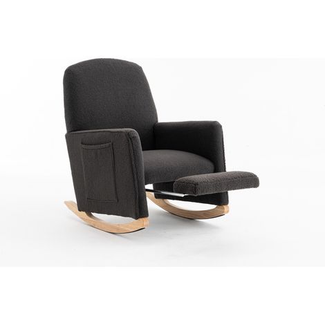 Sillón mecedora con reposapiés, sillón de relax de tejido Teddy gris oscuro (1/5)