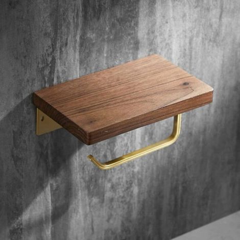 Porte-Papier Toilette - Bois Naturel Et Aluminium - Étagère Intégrée Pour Téléphone - Installation Murale - 1 Pièce (1/5)