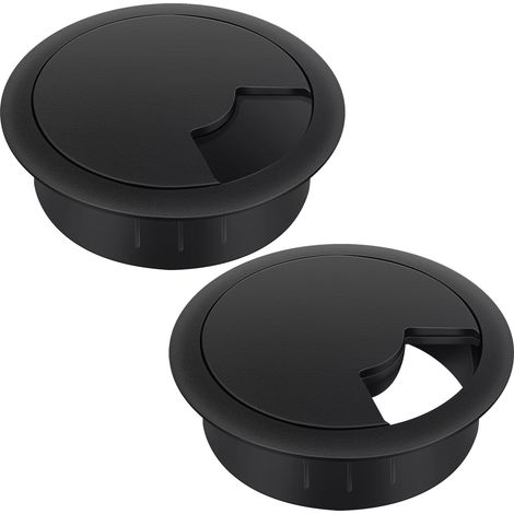 Passe Cable Bureau 60 mm – Lot de 2 passages de Passe Fil Bureau en Plastique Noir Passage de câbles, Organisateur de Gestion des câbles pour la Maison et Le Bureau (1/5)