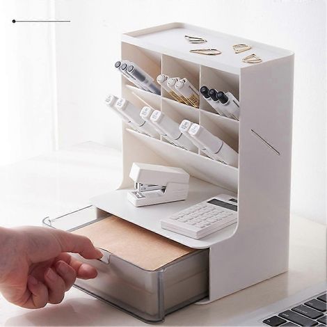 Schreibtisch-Aufbewahrungsbox mit 6+1 Schubladen für Stifte, Make-up, Schul- und Bürobedarf, Weiß (1/5)