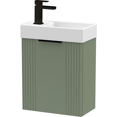 Green 400mm Wall Hung Cloakroom Vanity Basin Unit with Black Handle Compact Bathroom Storage (1/4)