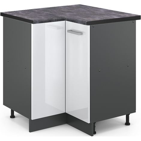 Eckunterschrank R-Line, Weiß Hochglanz, 75.6 cm, AP Anthrazit, Vicco