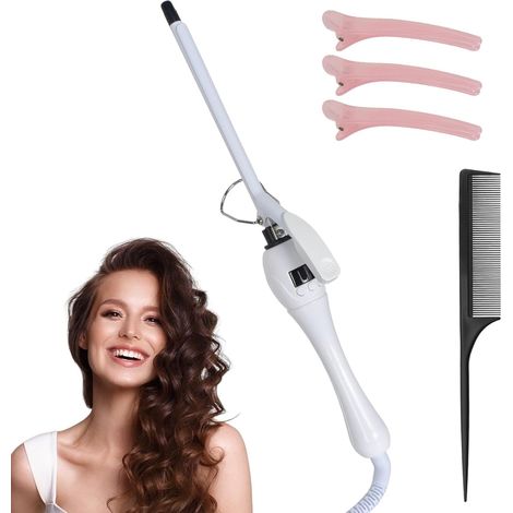 Mini Curling Iron 9 mm Ceramic Tourmaline 100-210 ℃, Fast Heating in 30 Seconds, Hair Curler for Long and Short Hair, Includes 1 Comb and 3 Hair Pins (1/5)