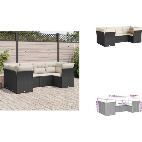 6-tlg. Garten-Sofagarnitur mit Kissen Schwarz Poly Rattan - Gartensorte - Outdoor Möbel - Lounge Set - Gartenlounge - Rattan Sofa (1/3)
