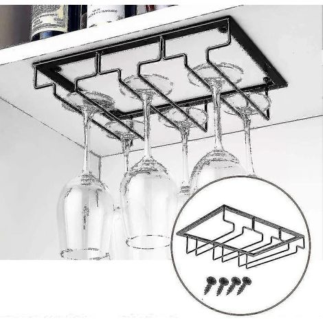 Porte-verres à vin à installer sous un meuble, porte-verres sans perçage ni vis pour bar et cuisine (1/4)