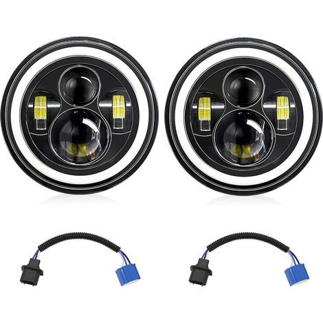 Lot de 2 phares LED de 17,8 cm pour voiture et moto avec feux de croisement/feux de route/feux de circulation diurne/clignotants ronds de 17,8 cm 6000 K 140 W de rechange pour Wrangler JK JKU TJ