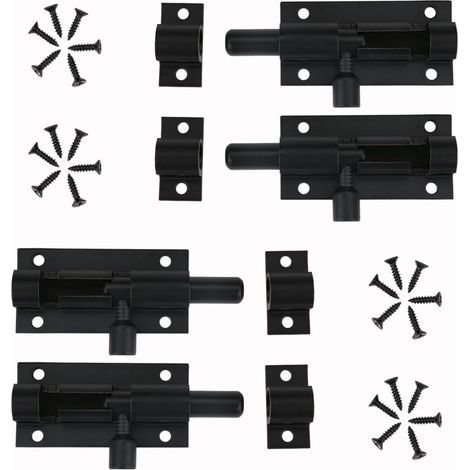 4 Pièces Verrou Targette de Porte, Loquet de Porte à Boulon, Loquet Coulissant Noir, Loquet Avec Vis (1/5)