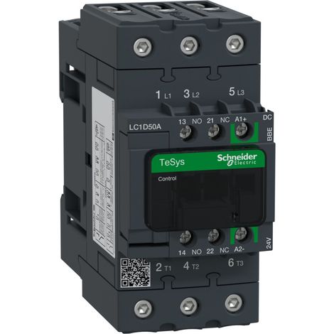 TeSys D - contacteur - 3P(3NO) - AC3 - = 440V 50A - 24Vcc - Everlink - LC1D50ABBE (1/2)