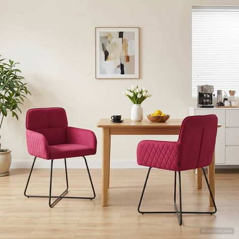 Chaises de salle à manger x2 en velours bordeaux avec accoudoirs et cadre en métal - PANGIVO (1/5)