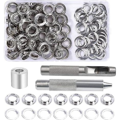 Kit 100 sets œillets 10 mm avec 3 outils de pose, réparation de bâche, œillets métalliques pour toile, bâche, tissu, outillage complet. (1/3)