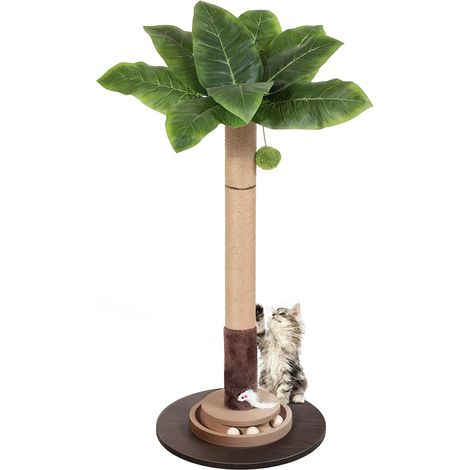 Katzenkratzbaum, 89 cm hoher Kratzbaum mit Hängeball für ausgewachsene Wohnungskatzen, Sisalseil-Kratzbaum mit interaktivem Mausspielzeug