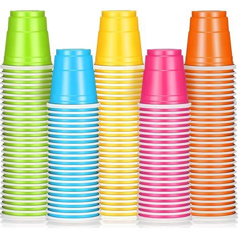 200 vasos de chupito multicolor, vasos de plástico reutilizables de 60 ml para degustación de bebidas alcohólicas, ideales para cumpleaños, bodas, Navidad y fiestas (5 x 5 cm, 5 colores).