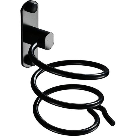 Soporte autoadhesivo negro en espiral para secador de pelo, para montaje en pared, 1 unidad, para baño o dormitorio.
