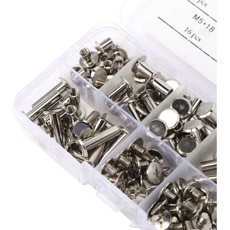 160 pièces/80 jeux de vis et rivets nickelés pour traverses, vis pour traverses, vis et rivets de verrouillage bout à bout pour album photo (1/5)