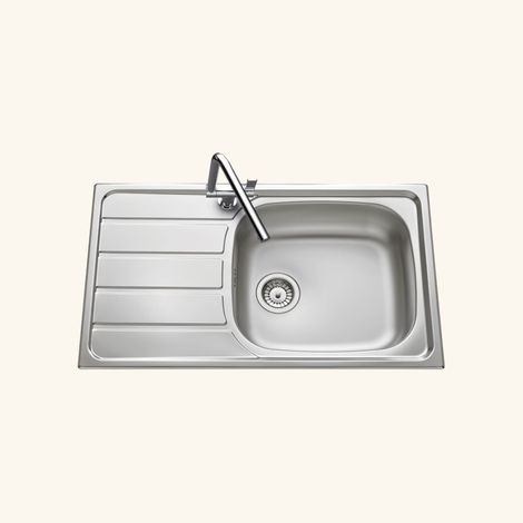 Évier inox lisse 86x50 cm à encastrer – 1 grand bac réversible – Bonde et siphon inclus – Pour meuble sous évier 60 cm minimum – Luisina (1/3)