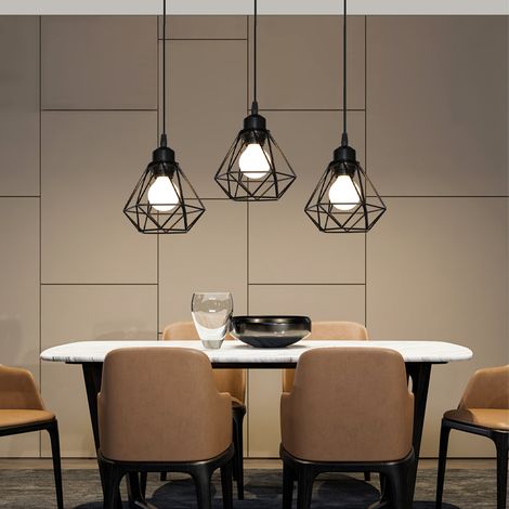 Retro 3 Lights Ceiling Light Metal E27 Vintage Hanging Lamp Industrial Pendant Light Cage Style Black Pendant Lights A (1/5)