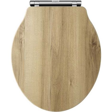 Hudson Reed Chancery Soft Close Toilet Seat Natural Walnut Chrome Hinges (1/2)