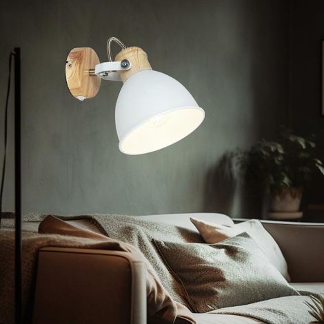LED Wandlampe Leseleuchte Wohnzimmerlampe Wandleuchte Schlafzimmerlampe schwenkbar, Metall Holzoptik weiß, 7W 560lm warmweiß, BxH 15 x 18,5 cm