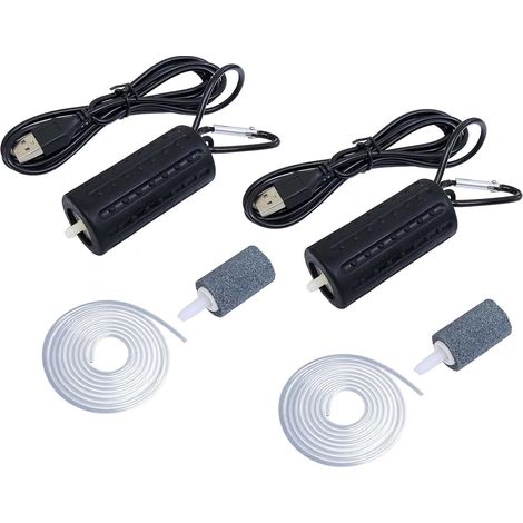 Set of 2 Aquarium Air Pump Super Silent Mini USB Fish Tank Oxygen Air Pump Air Aerator Pump Energy Saving Oxygen Bubbler with Air Stone and Single Outlet Silicone Tube 1W (1/4)