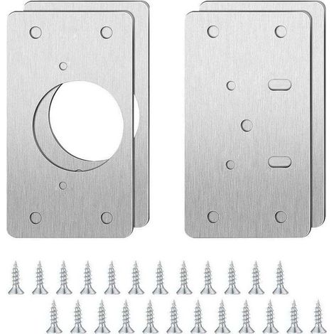 2 Ensembles plaque réparation charnière,acier inoxydable,résistant rouille,avec vis,trou positionnement,pour meubles bois (1/4)