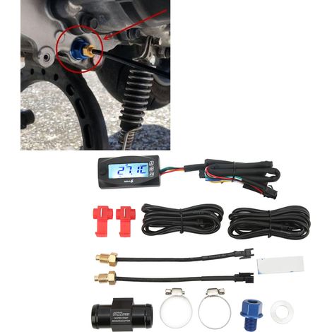 Motorrad-Modifikation: Universelles ultradünnes DC12V-LCD-Temperaturmessgerät mit 4-in-1-Funktion (Spannung, Zeit, Wassertemperatur, Öltemperatur) und 22-mm-M161,5-T-Stück. (1/5)
