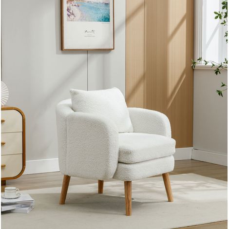 Poltrona 71x72x71 cm bianca in tessuto Lammfell-Optik con cuscino schienale e seduta spessa (1/5)