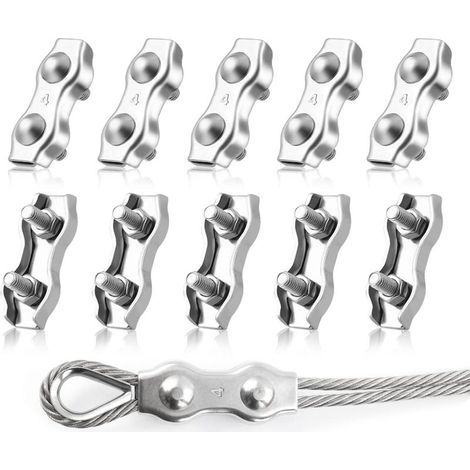 M4 Duplex Clips Serre-Câbles, 10 Pièces Pinces De Câble Métallique Duplex En Acier Inoxydable 304, Câble à Pince 4mm pour Cordes à Linge en Câble Métallique, Voiles de Soleil (1/5)