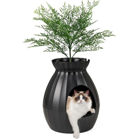 Arenero decorativo para gatos 50 x 50 x 59 cm - desodorización avanzada y espacio privado - estilo moderno en ABS negro 200010471