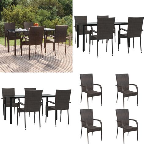 Set da Pranzo da Giardino 5 pz Marrone in Polyrattan - Tavolo da pranzo da esterno - Sedie da giardino
