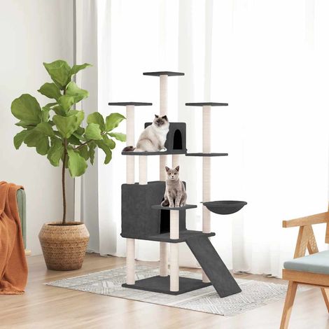 vidaXL Albero per Gatti con Tiragraffi in Sisal Grigio Scuro 154 cm (1/5)