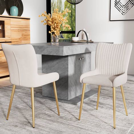 Chaise de salle à manger lot de 4 beige velours pieds métal doré style luxe avec dossier ergonomique pour salon et chambre (1/5)