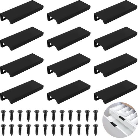 Invisible Cabinet Handle, 12Pcs Concealed Door Handles for Cabinets and Drawers, Black Drawer Handle is Made of Aluminum Alloy and Kitchen Cabinet Handle has 24 Screws(80mm) (1/5)