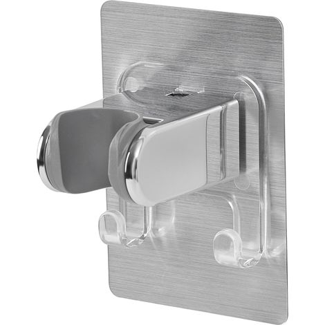 Support Pommeau de Douche sans Percage, Autocollant Support Douchette, Avec Double Crochet, Diamètre intérieur 21–24 mm, Universel Porte Pommeau de Douche, Chrome (1/5)