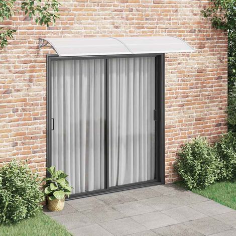 Auvent de porte en polycarbonate transparent et supports gris 240x75 cm – Marquise murale résistante aux intempéries avec structure aluminium et ABS, épaisseur 5 mm (1/5)