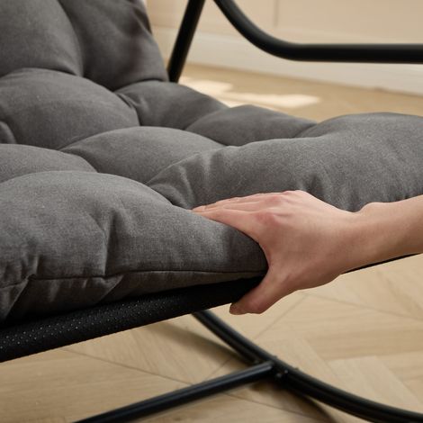 Fauteuil à bascule extérieur matelas épais confort cadre noir coussin gris salon chambre lecture (1/4)