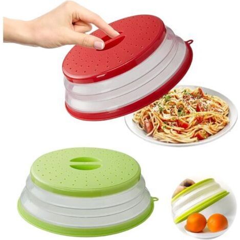 Couvercle Pliable pour Micro-Ondes, 2 Pièces Cloche Micro Onde Pliable, Couvercle Chauffant des Aliments Couvercle Anti-éclaboussures Micro-ondes avec Trou de Vapeur (Rouge + Vert) (1/5)