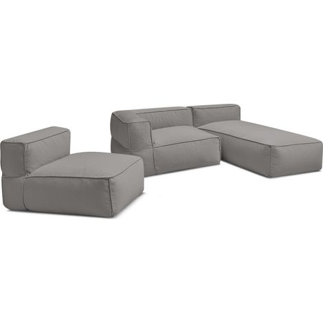 BOBOCHIC - Canapé de jardin modulable GIULIA avec bâche de protection, 1 chauffeuse 1 place, 1 angle et 1 méridienne Gris foncé (1/5)
