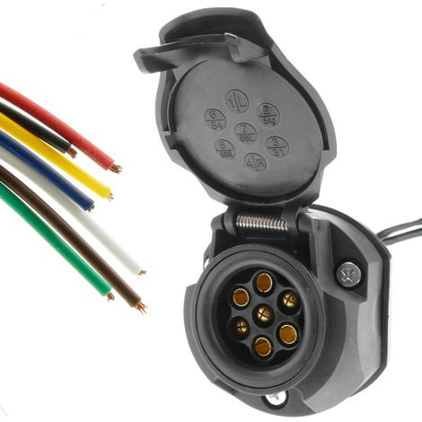 BeMatik - Prise des véhicules 7 broches 7P femelle avec cable 2m pour remorques et caravanes (1/5)