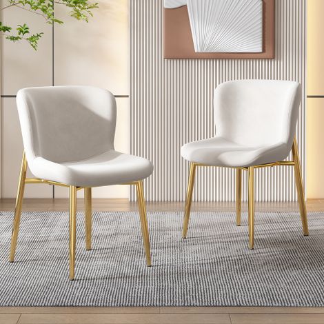Lot de 2 chaises de salle à manger, 4 pieds en métal doré, en velours, beige (1/5)