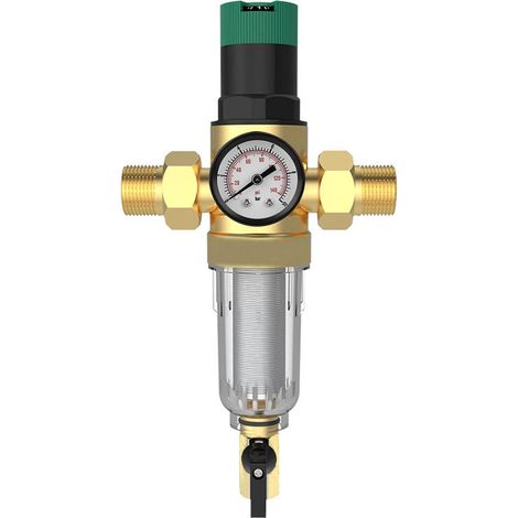 Water Pressure Reducer, 3/4 Inch Pressure Limiter with Water Pressure Gauge and Mesh Filter, Water Pressure Reducer Made of High Hardness Brass (1/5)