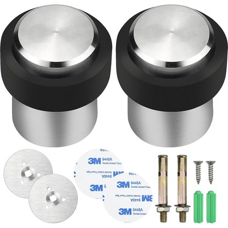 CCYKXA 2 Stück runder Türstopper aus Edelstahl Ø 32 mm, Bodentürstopper, Abstandshalter zur Bodenbefestigung, Montage am Boden oder an der Wand, Gummi zur Vermeidung von Schäden an Tür und Wand