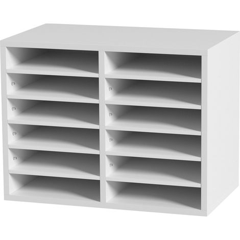 Classeur de documents 12 casiers, étagères réglables, bois, 51,8 x 30,5 x 40,9 cm, pour bureau, maison, classe, tri du courrier, certifié EPA, blanc. (1/5)