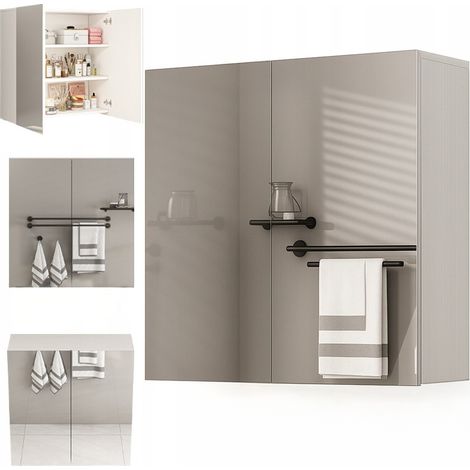 Hängender Badezimmerschrank mit Spiegel über dem Waschbecken, 2 Türen, weiß, modern (1/5)